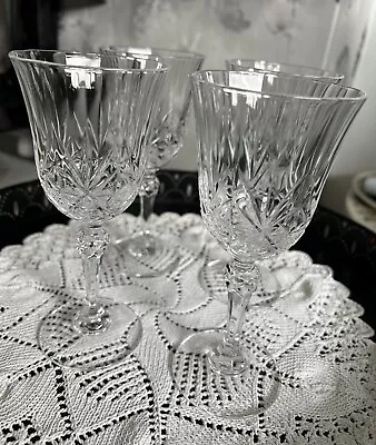 Buy Vintage Crystal Wine Glasses Cut Fan Diamond Faceted Ball Stem Set Of 4 • 18£