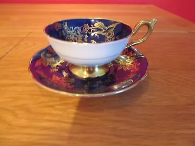 Buy Beautiful Bone China Coalport Cobalt Blue & Gold Bird & Floral Tea Cup & Saucer • 50£