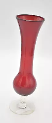 Buy Vintage 1970's Bohemia Red Art Glass Stem Vase • 12.95£