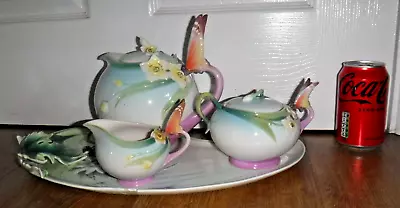 Buy Franz Fine Porcelain Butterfly Tea Set ~ Tea Pot Jug Lidded Sugar Bowl + Tray • 250£