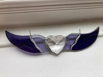 Buy Stained Glass Angel Wings Suncatcher Window Panel C 1970 Purple Crystal Heart • 14.99£