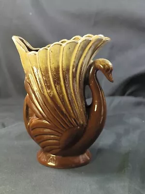 Buy Vintage 6  Small MCM Art Deco Brown Cream Drip Swan Vase Japanese Unique Rare  • 19.26£