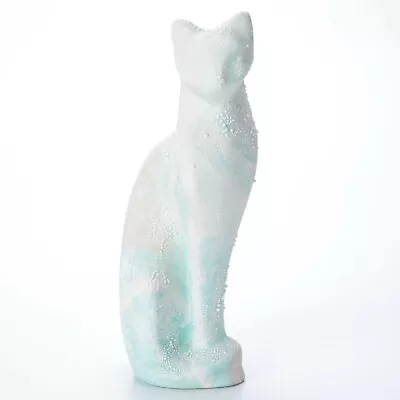 Buy Vintage Mid-Century Modern White Mint Blue Textured Cat  Ceramic  • 33.17£