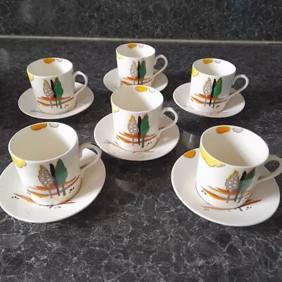 Buy Vintage TAMS WARE Handpainted Set 6 Coffee Cups And Saucers 1930s • 35£