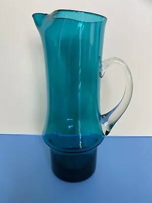 Buy Retro Turquoise Blue Tall Glass Jug Circa 1960's • 23£