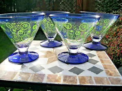 Buy 4 Kosta Boda Royal Caribbean Blue & Green Margarita Cocktail Glasses 2009 GILNY • 34£