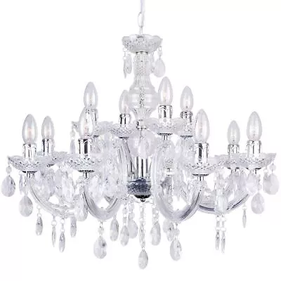 Buy Litecraft Marie Therese Chandelier Ceiling Light Crystal Effect 12 Arm - Chrome  • 149£
