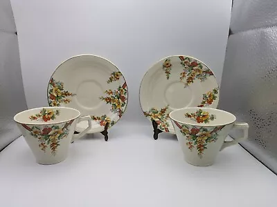 Buy 2 X Grindley Art Deco Teacups And Saucers With Orange/Yellow Poppies C.1936-54 • 12.95£