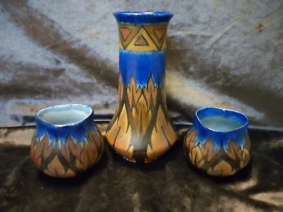 Buy Art Deco Clews & Co Chameleon Ware 3 Piece Trio Garniture Vase Set • 120£