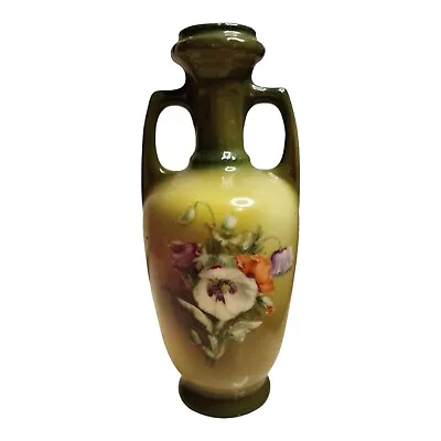 Buy Vintage 1940s Austria Transferware Bud Vase Green Two Handled Pansies  • 13.30£