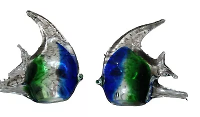 Buy Large Murano Italy Art Glass Blue And Green Angel Fish Paperweight Figurines Set • 81.64£