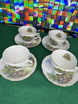 Buy Vintage Royal Vale Country Cottage 7382 4 Bone China Cup, 4 Saucer Set Of 8 • 39.99£
