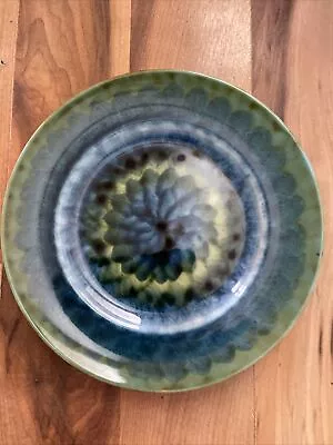 Buy Vintage Welsh Porthmadog Pottery Blue/ Green Glazed  Plate - Signed • 12£