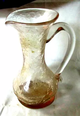 Buy Pitcher Vase Crackle Glass Mid Century Vintage Clear With Clear Handle 5  • 9.46£