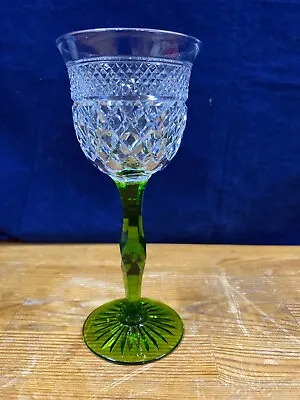 Buy Rare T Webb Hand Cut Crystal Wine Glass Russell Pattern Green Stem C. 1936-1949 • 71.40£