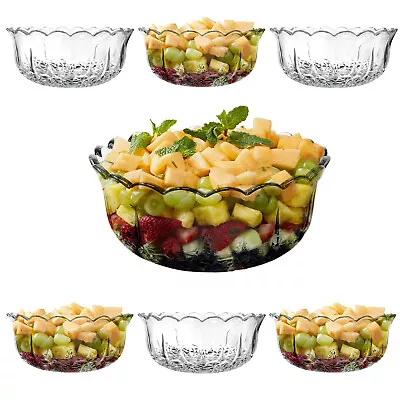 Buy Trifle Bowl Set 7 Piece Set Clear Glass Fruit Salad Dessert Punch Bowl Dishes • 24.99£