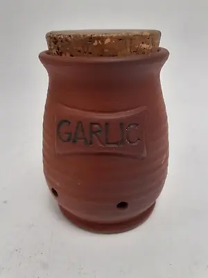 Buy Stoneware Garlic Pot - Cork Lid - Good Condition - Clay Coloured - Undamaged • 9.99£