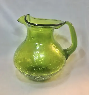 Buy Vintage Green Crackle Glass Water Lemonade Pitcher • 27.81£
