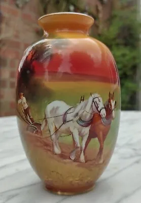 Buy Antique Royal Doulton Holbein Vase Hand Painted Ploughman & Horses H.Morrey 14cm • 60£