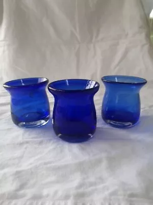 Buy 3 Cobalt Blue Glass  Votive Tea Light Candle Holder. Hand Blown.  • 12£