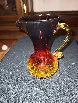 Buy Amberina Crackle Glass Mini Pitcher Handblown Applied Handle 5 1/4 Inches • 11.57£