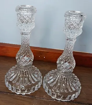 Buy Vintage Pair Of Beautiful Clear Cut Glass Candle Holders 6.75  • 11.34£