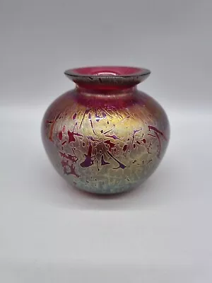 Buy A Small Royal Brierley Iridescent  Red & Gold Glass Vase From Studio Line Range. • 38£