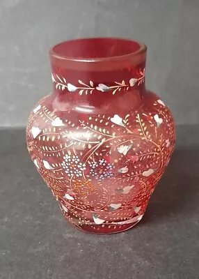 Buy Lovely Antique Moser Cranberry Encrusted Gold Glass 8cm High Vase • 35£