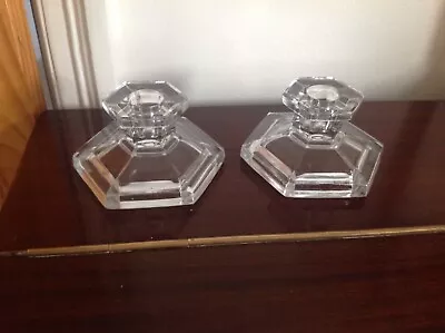 Buy PAIR Of Vintage Pressed Glass Hexagonal Base Candle Holders • 11.95£