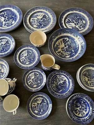 Buy Job Lot Of Assorted Blue & White Willow Pattern China (Various Makers), 30 Pcs • 25£