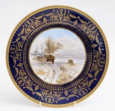 Buy Antique Wedgwood China Hand Painted Dessert/Cabinet Plate Snowy Hay Cart Winter • 99.99£