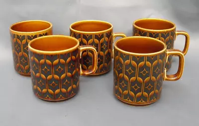 Buy Rare Set - Hornsea Heirloom Brown Orange Glaze Mugs Set Of 5 • 45£
