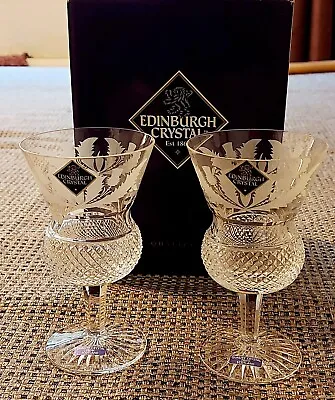 Buy Edinburgh Crystal Thistle Wine Glasses X2 With Original Box. Base Stamped.13.5cm • 130£