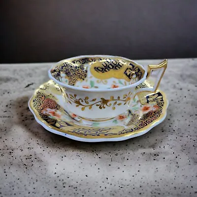 Buy Antique John Ridgway Tea Cup & Saucer # 2/1015 Orange Floral Cobalt & Gold Imari • 57.59£