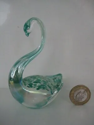 Buy Heron Handmade In Lake District Glass Green Iridescent Swan Figurine Paperweight • 17.99£