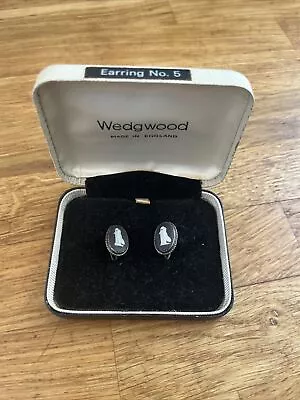 Buy Wedgwood Jasperware Black Earrings With Original Box. Screw On. • 10£