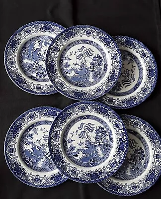 Buy 6 X English Ironstone Tableware Old Willow Blue & White Dinner Plates 10     • 30£