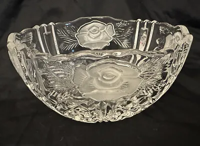 Buy Vintage Anna Hutte Germany Crystal Glass Bowl Etched Frosted Roses 8-1/4” • 19.21£