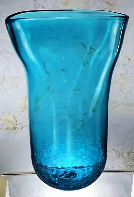 Buy Vintage 11  Tall Hand Blown Blenko Blue Crackle Art Glass Vase • 68.98£