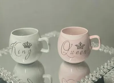 Buy KING & QUEEN Couples Tea Coffee Mugs Pink Marble Effect Ceramic Cups Ideal Gift • 11.99£