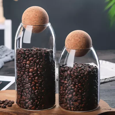 Buy 3Pcs Airtight Coffee Beans Tea Glass Jars & Cork Ball Lid Bottle Container Jars • 10.94£