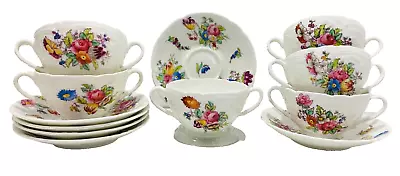 Buy Coalport England AD 1750 Floral Sprays Fragrance Cream Soup Bowls Saucers Set/6 • 166.50£
