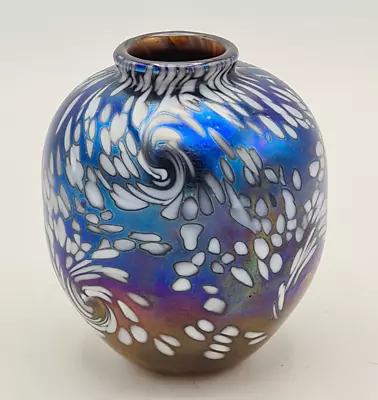 Buy Vintage Collectable Glass Studio Blue Patterned Vase Norman Stuart Clarke 1989 1 • 29.95£