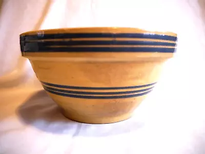 Buy VTG Crock Type Ceramic Bowl, Yellow Ware W Blue Stripes, 8 X 4 • 28.88£