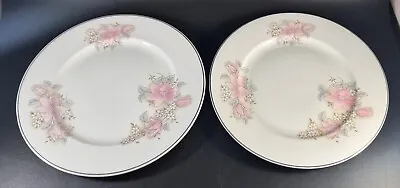 Buy Pair Of Mayfair Fine Bone China Staffordshire Small Dinner Plates Floral Pink • 10.72£