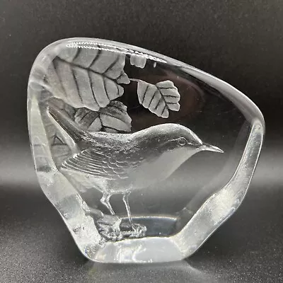 Buy Mats Jonasson Sweden Crystal Paperweight Etched Wren Signed • 15£