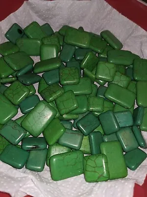 Buy Large Green Square Rectangle Glass Beads Some Smooth,Crackle Pre-owned Over 400g • 4.50£