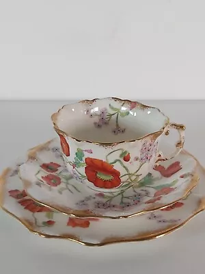 Buy Rare Antique Hammersley & Co Poppies Gilded Tea Cup, Saucer And Plate • 85£