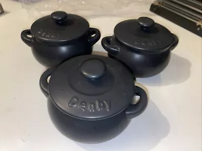 Buy X3 Denby Small Casserole Dish Or Soup Bowl With Lid & Handles Black • 14.90£