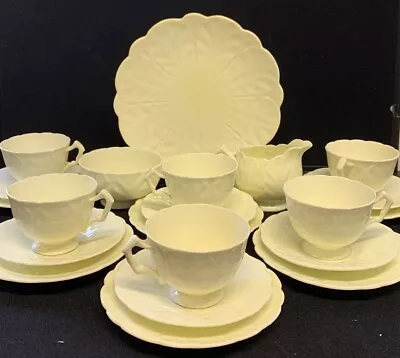 Buy Aynsley Cream Leaf Pattern Part Tea Set 6X Trios, Cream Jug, Sugar Bowl Plate. • 30£